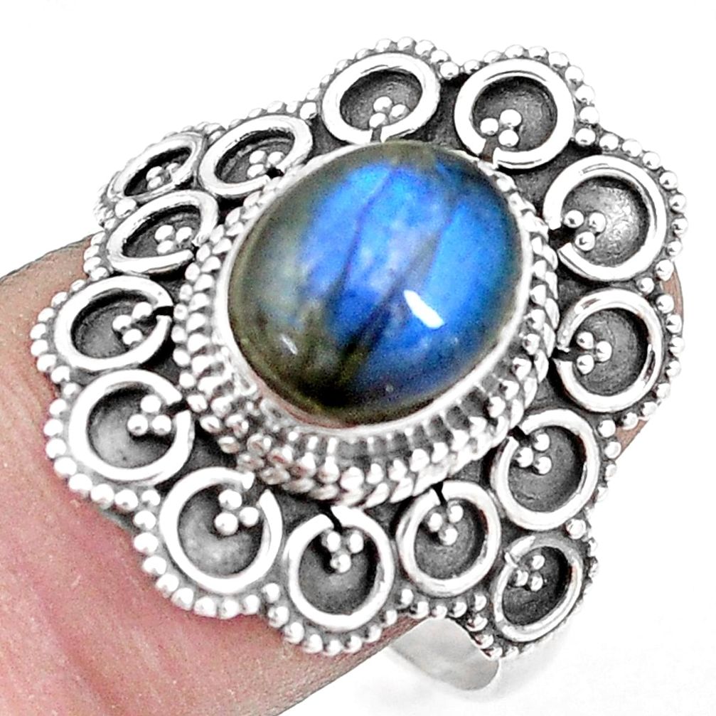 4.38cts natural blue labradorite 925 silver solitaire ring size 10 p11095