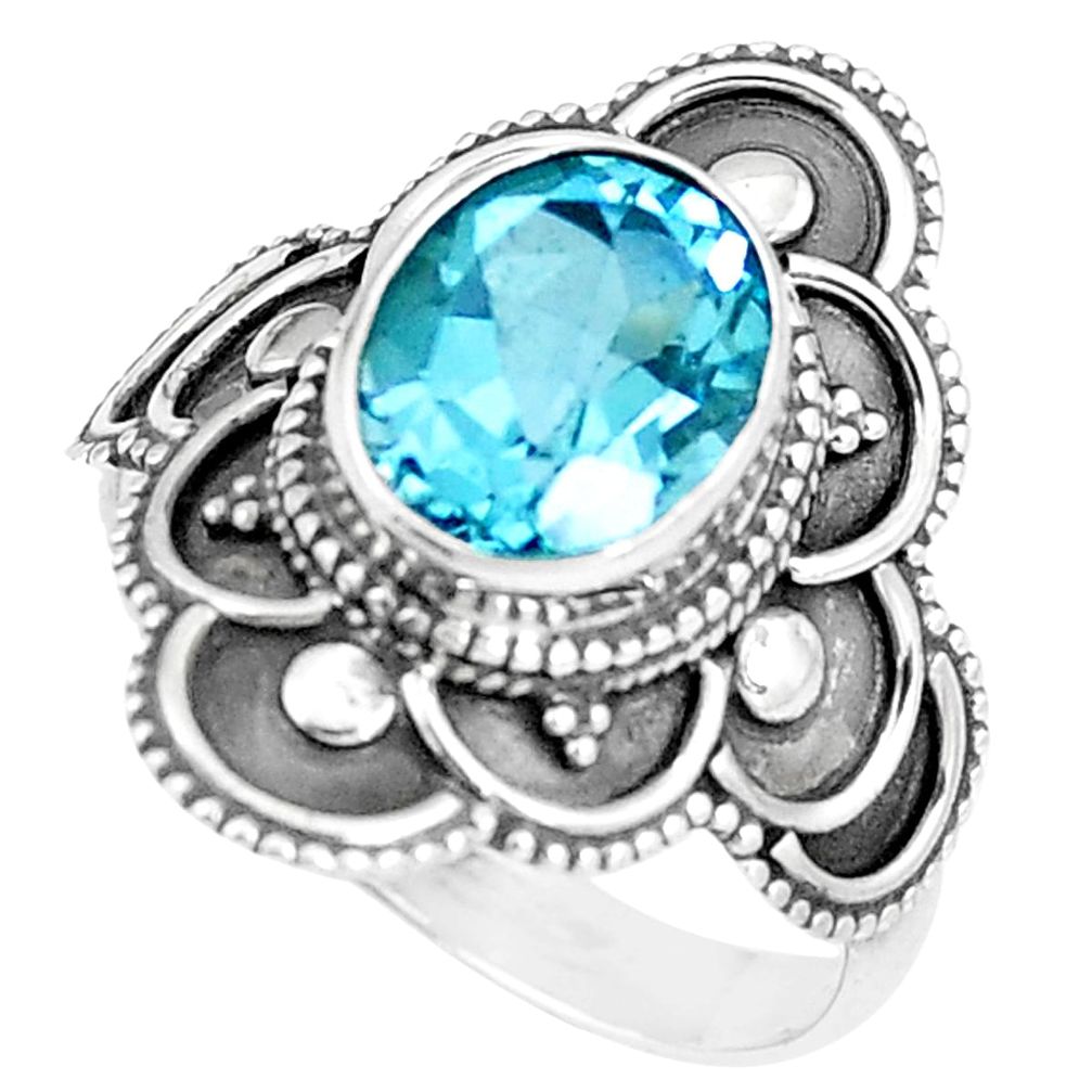 Natural blue topaz 925 sterling silver solitaire ring jewelry size 8 p11110