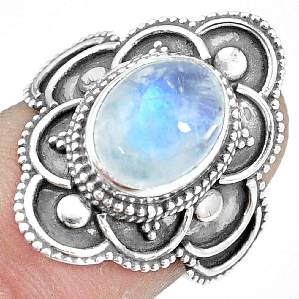 4.46cts natural rainbow moonstone 925 silver solitaire ring size 7 p11111