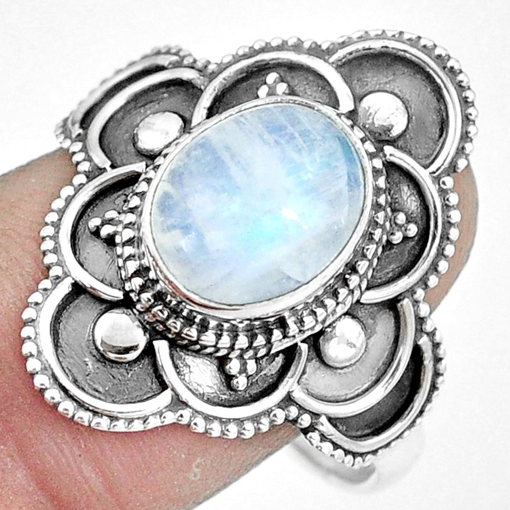 4.46cts natural rainbow moonstone 925 silver solitaire ring size 9.5 p11113