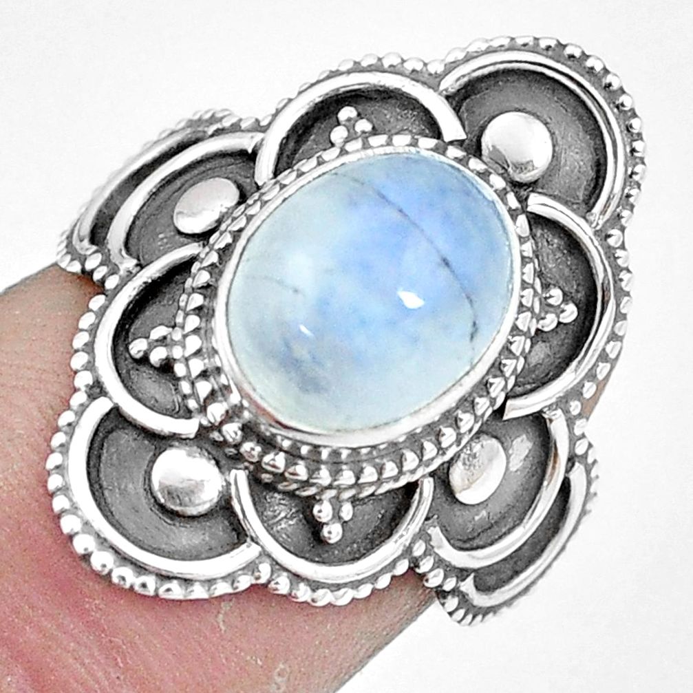 4.46cts natural rainbow moonstone 925 silver solitaire ring size 6 p11114