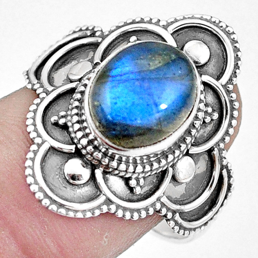 4.46cts natural blue labradorite 925 silver solitaire ring size 7.5 p11115