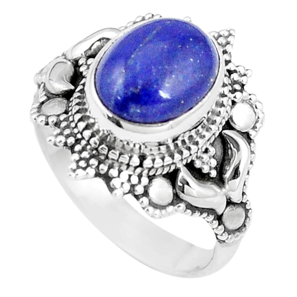 4.52cts natural blue lapis lazuli 925 silver solitaire ring size 7 p11121
