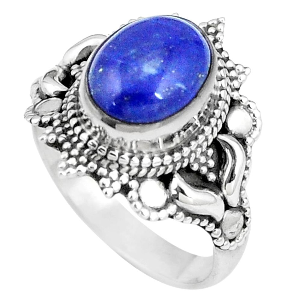 4.52cts natural blue lapis lazuli 925 silver solitaire ring size 7 p11122