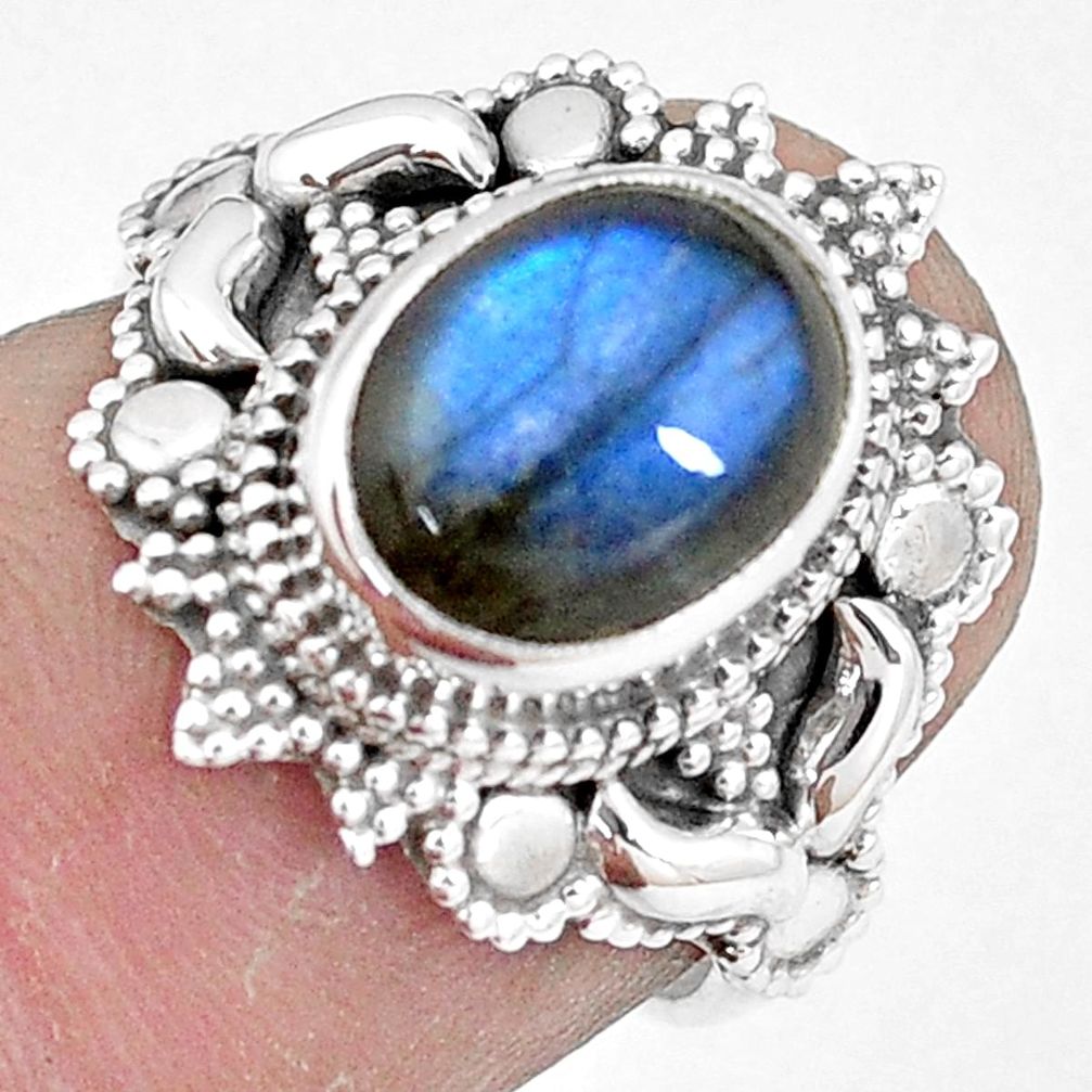 4.30cts natural blue labradorite 925 silver solitaire ring size 5.5 p11136