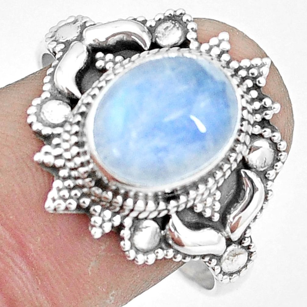 4.22cts natural rainbow moonstone 925 silver solitaire ring size 10 p11139