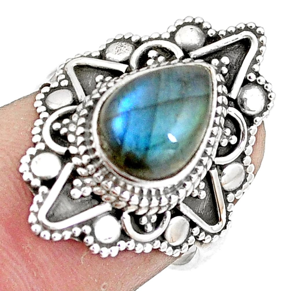 925 silver 3.58cts natural blue labradorite solitaire ring jewelry size 6 p11178