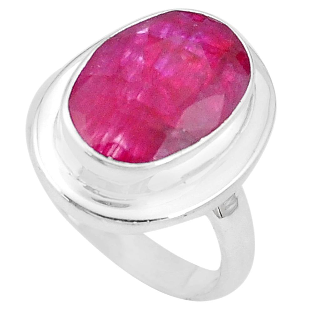 6.48cts natural red ruby 925 sterling silver solitaire ring size 7.5 p11188