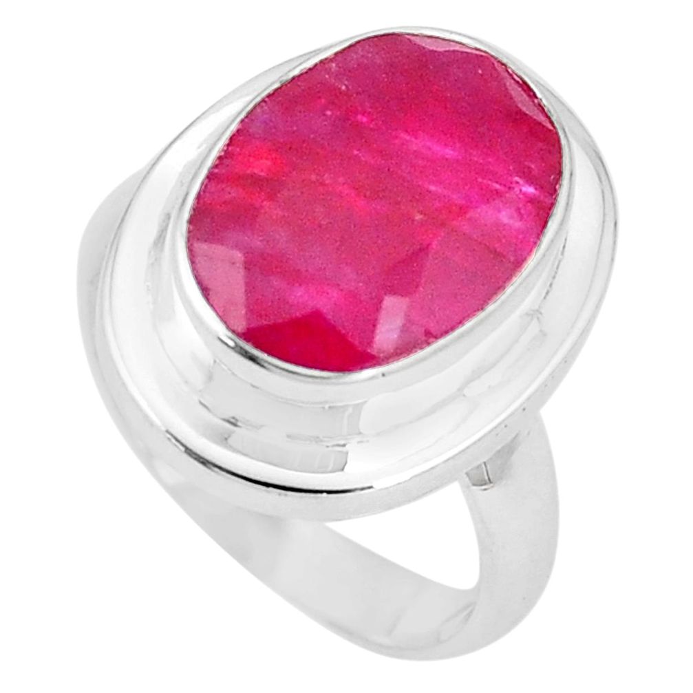 6.62cts natural red ruby 925 sterling silver solitaire ring size 6.5 p11189