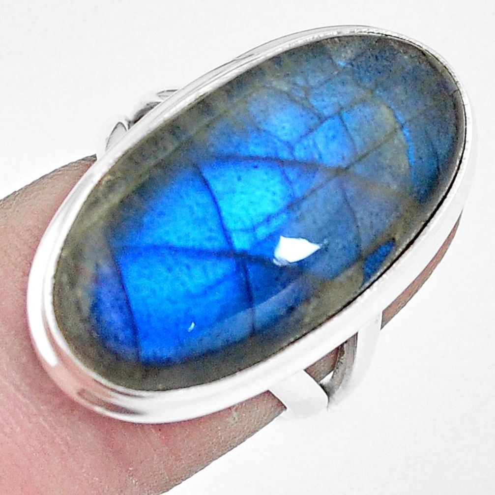 16.43cts natural blue labradorite 925 silver solitaire ring size 6 p11196