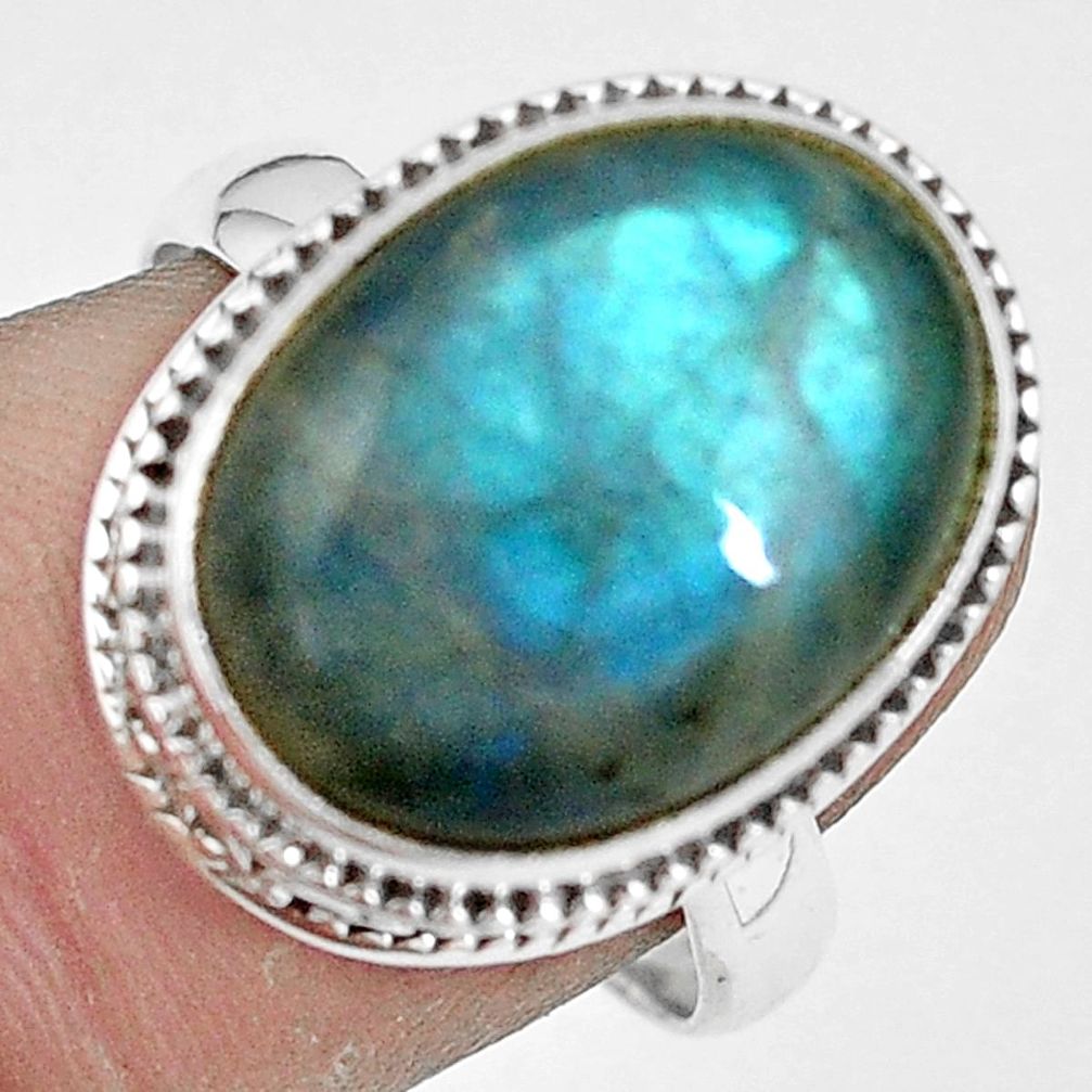 10.86cts natural blue labradorite 925 silver solitaire ring size 8.5 p11203