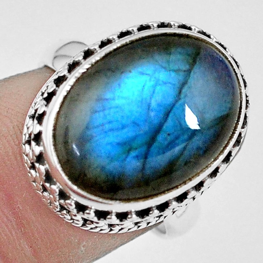 925 silver 11.22cts natural blue labradorite oval solitaire ring size 7 p11204