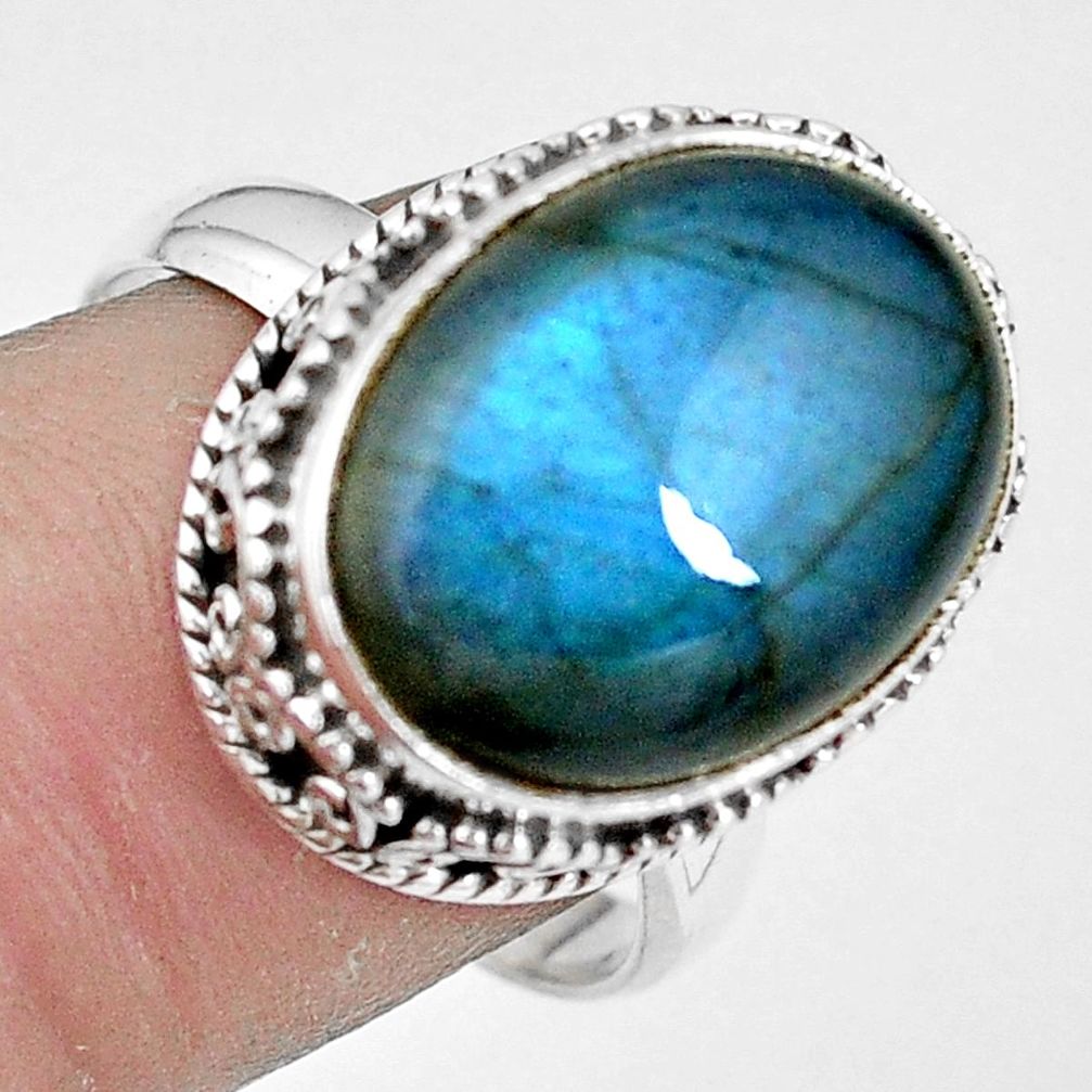 11.22cts natural blue labradorite 925 silver solitaire ring size 9 p11205