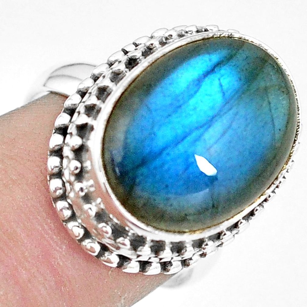 11.54cts natural blue labradorite 925 silver solitaire ring size 7 p11206