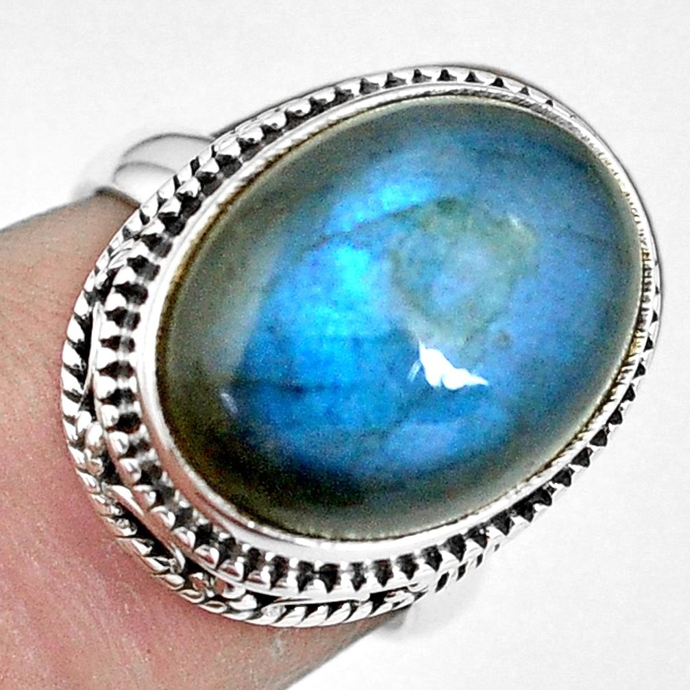 11.54cts natural blue labradorite 925 silver solitaire ring size 6 p11207