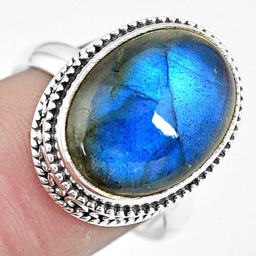 925 silver 10.53cts natural blue labradorite oval solitaire ring size 9 p11213