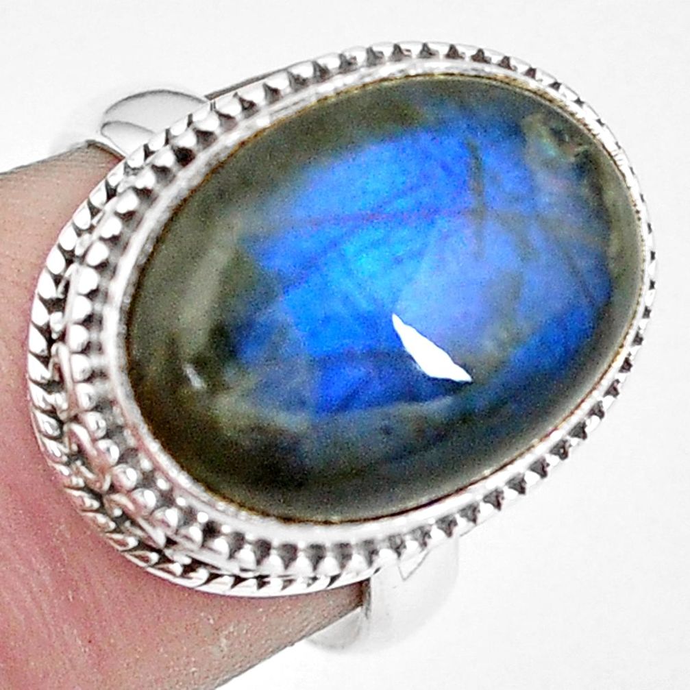10.89cts natural blue labradorite 925 silver solitaire ring size 6.5 p11214