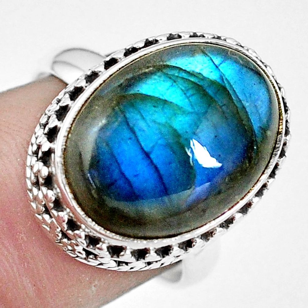 925 silver 11.21cts natural blue labradorite oval solitaire ring size 8 p11218