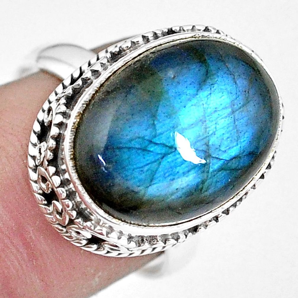 10.89cts natural blue labradorite 925 silver solitaire ring size 8 p11220