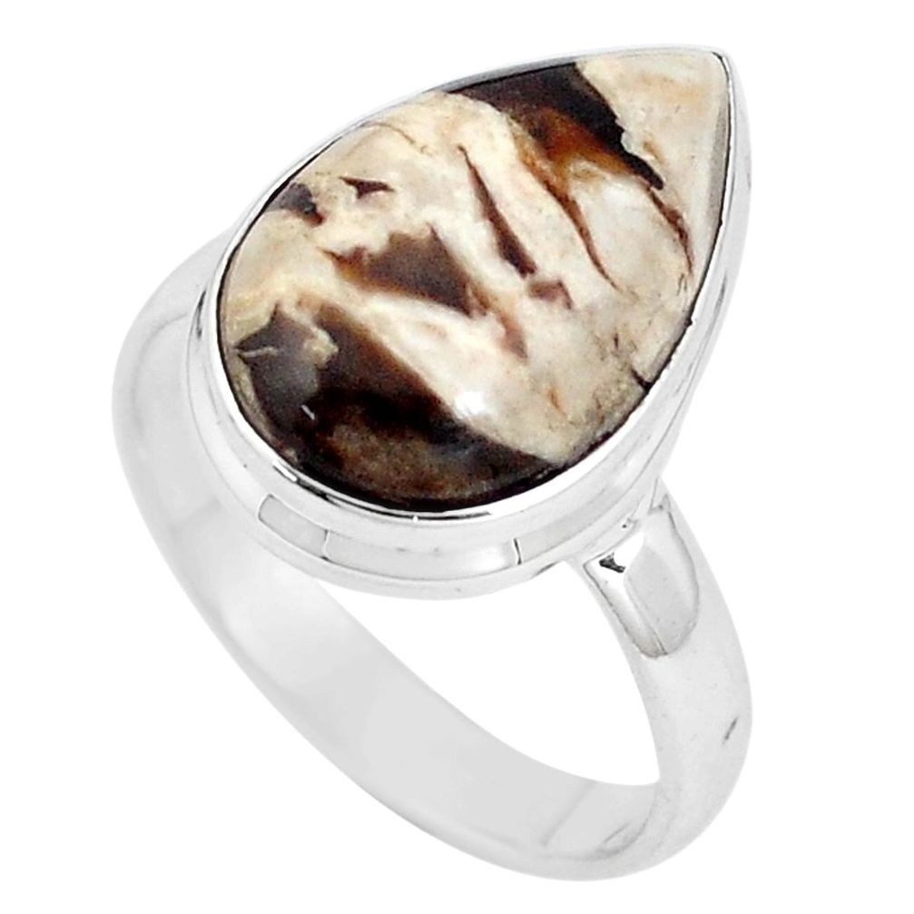 Natural peanut petrified wood fossil 925 silver solitaire ring size 9 p11222