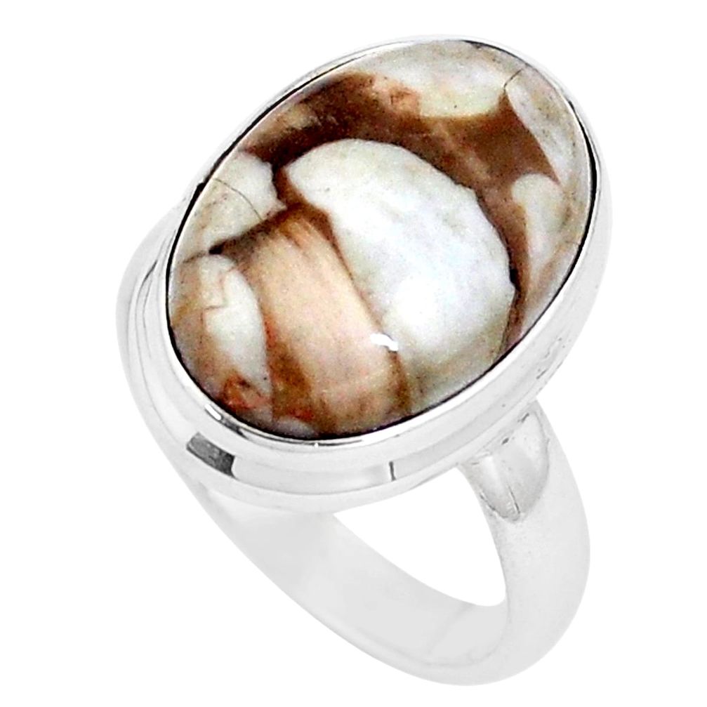 Natural peanut petrified wood fossil 925 silver solitaire ring size 6 p11223