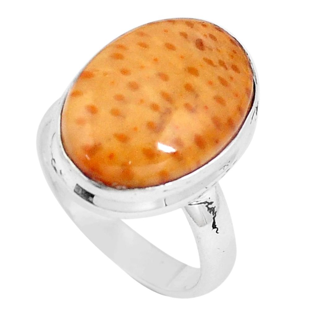 Natural fossil coral petoskey stone 925 silver solitaire ring size 6.5 p11227