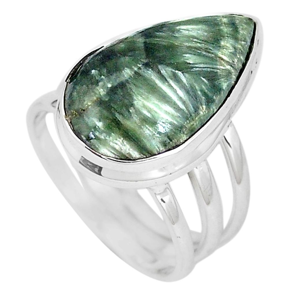 12.83cts natural green seraphinite 925 silver solitaire ring size 8 p11231