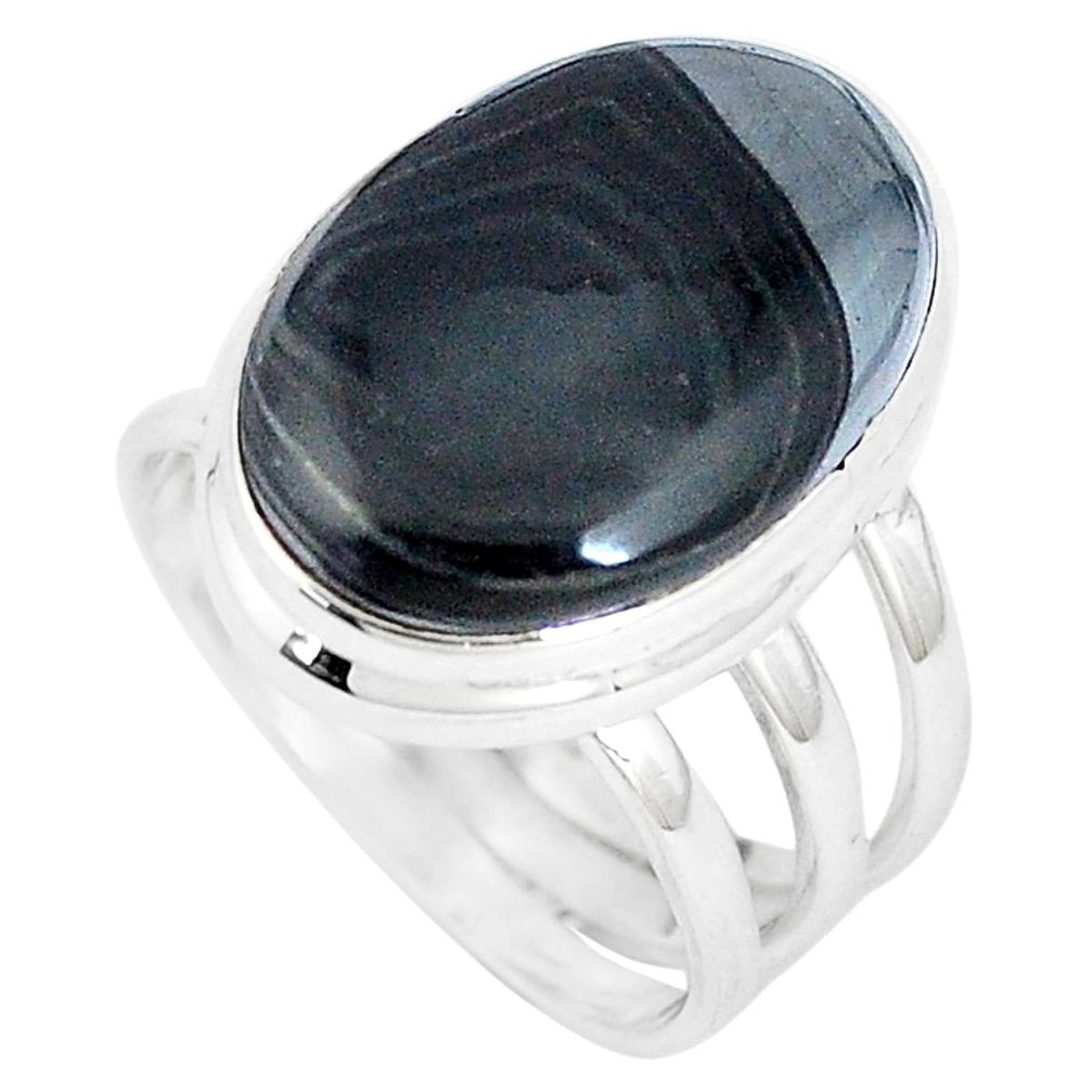 12.64cts natural black psilomelane 925 silver solitaire ring size 7 p11237