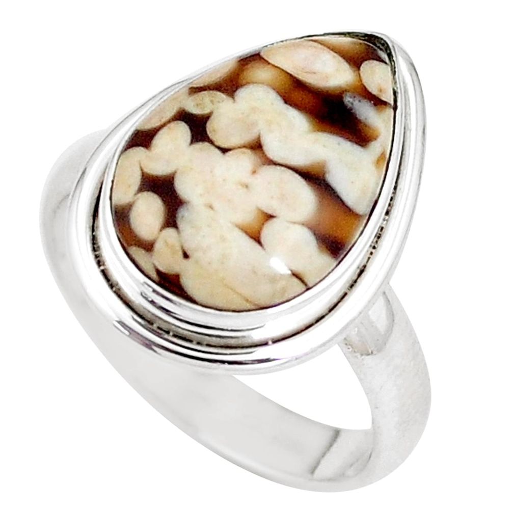 Natural peanut petrified wood fossil 925 silver solitaire ring size 7.5 p11247