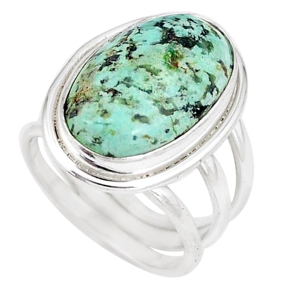 Natural green norwegian turquoise 925 silver solitaire ring size 6.5 p11248