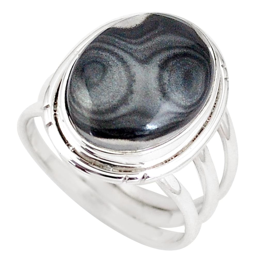 13.71cts natural black psilomelane 925 silver solitaire ring size 9 p11255