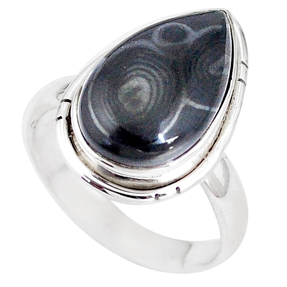 11.89cts natural black psilomelane 925 silver solitaire ring size 9.5 p11256