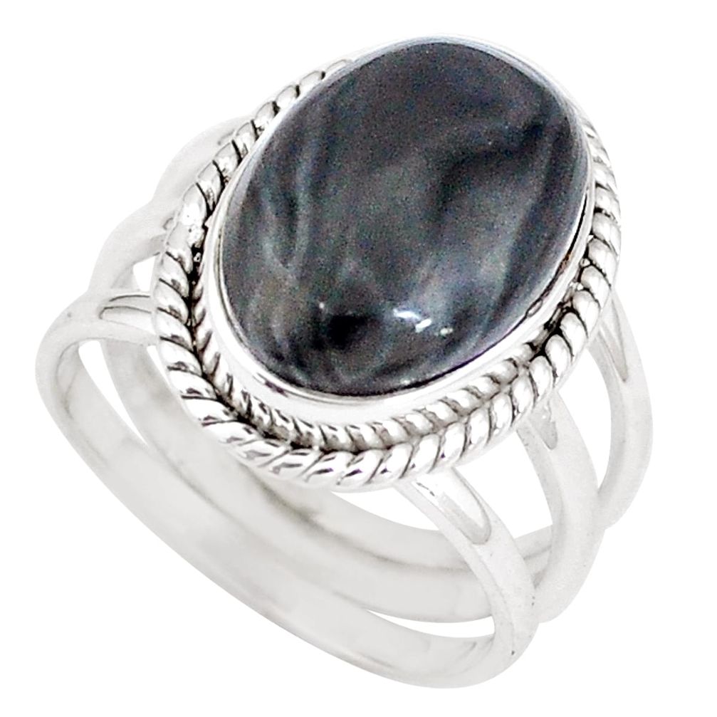 925 silver 9.72cts natural black psilomelane oval solitaire ring size 7 p11259