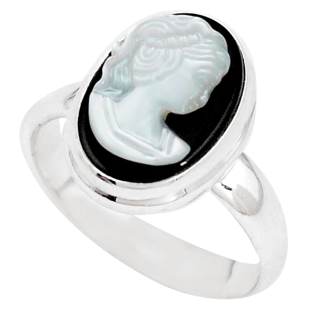 Natural black opal cameo on black onyx 925 silver solitaire ring size 8.5 p11279