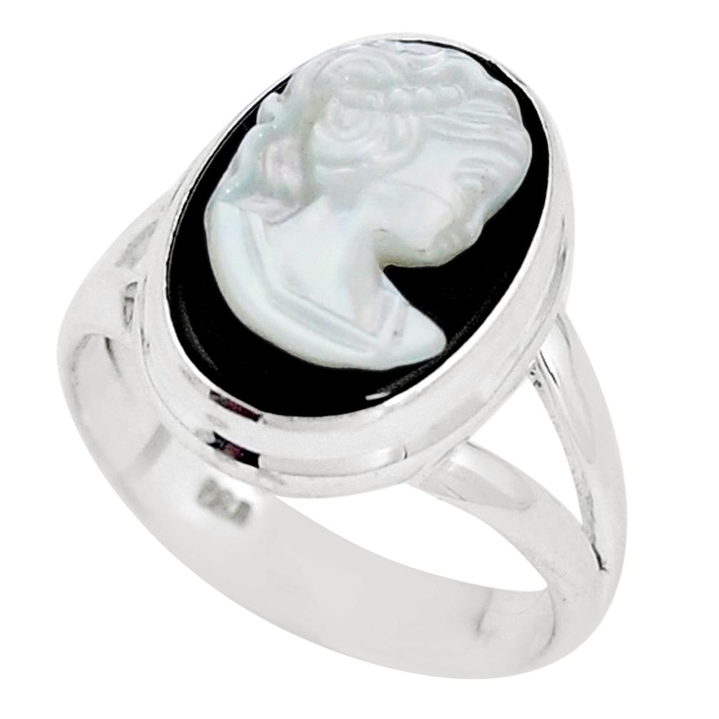 925 silver natural black opal cameo on black onyx solitaire ring size 6 p11280