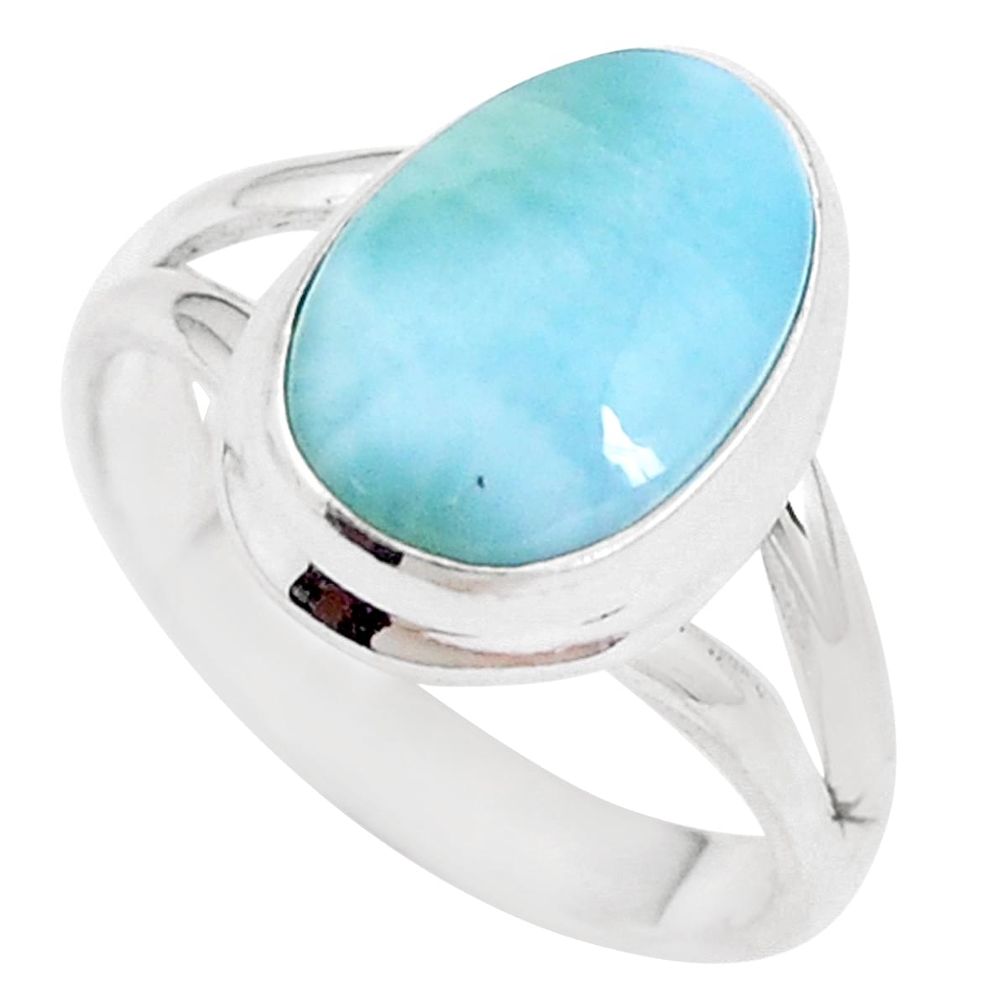 5.38cts natural blue larimar 925 silver solitaire ring jewelry size 7.5 p11281