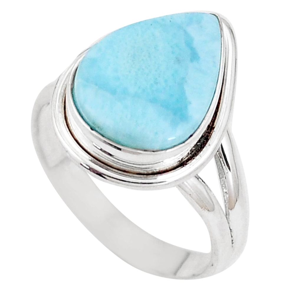 925 silver 6.04cts natural blue larimar solitaire ring jewelry size 8 p11284