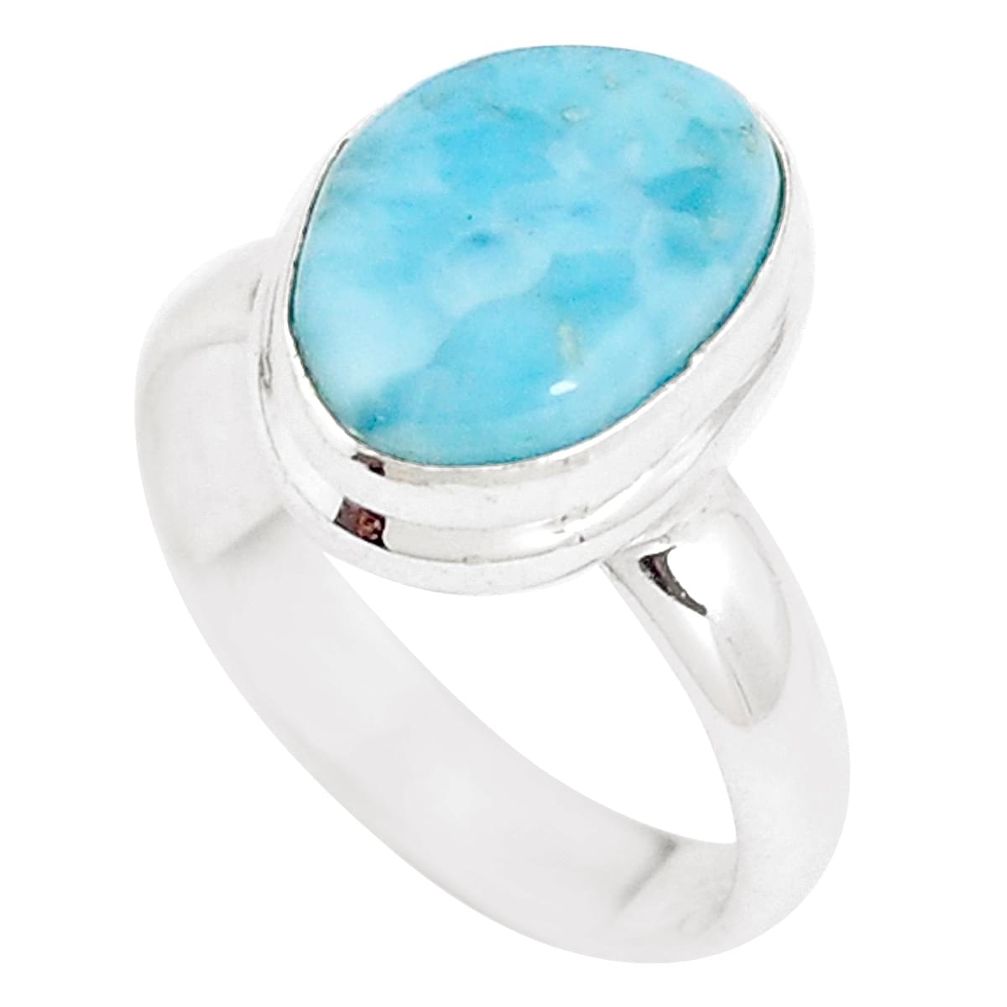 5.12cts natural blue larimar 925 silver solitaire ring jewelry size 6.5 p11290