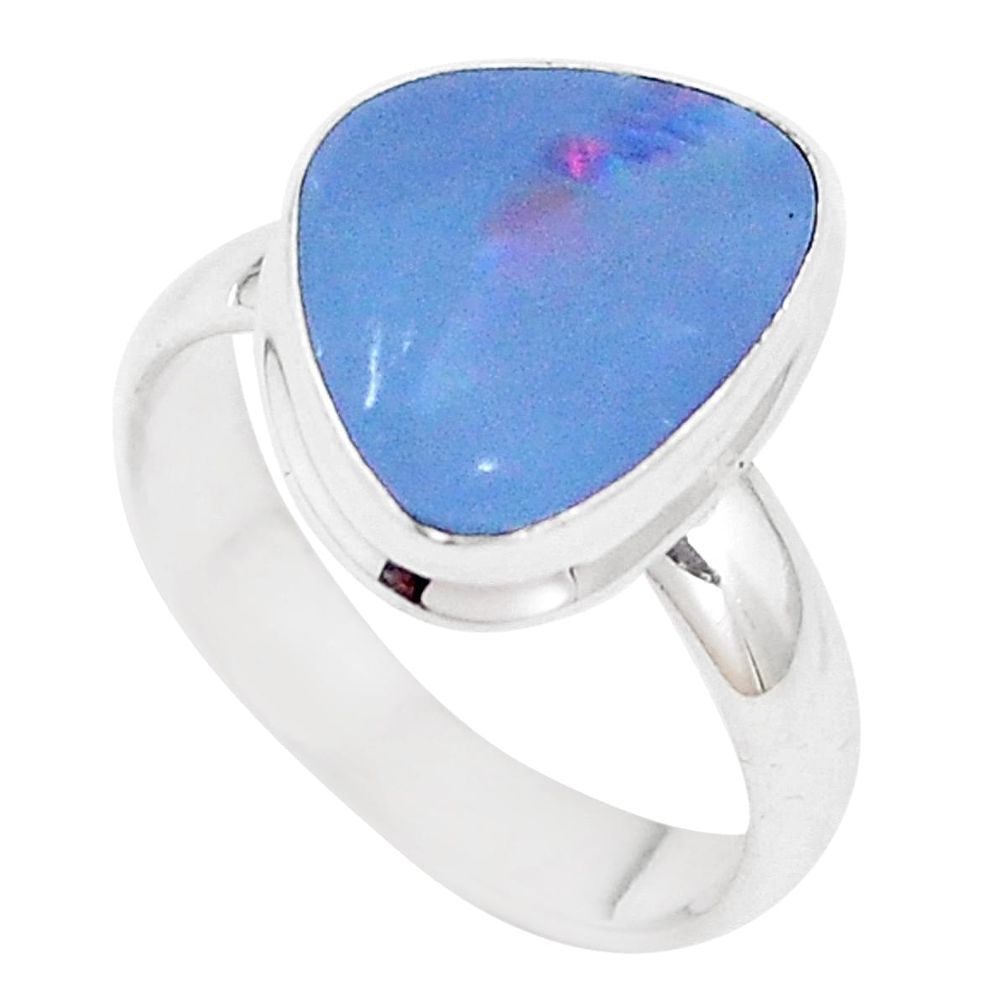 Natural blue doublet opal australian 925 silver solitaire ring size 7 p11295