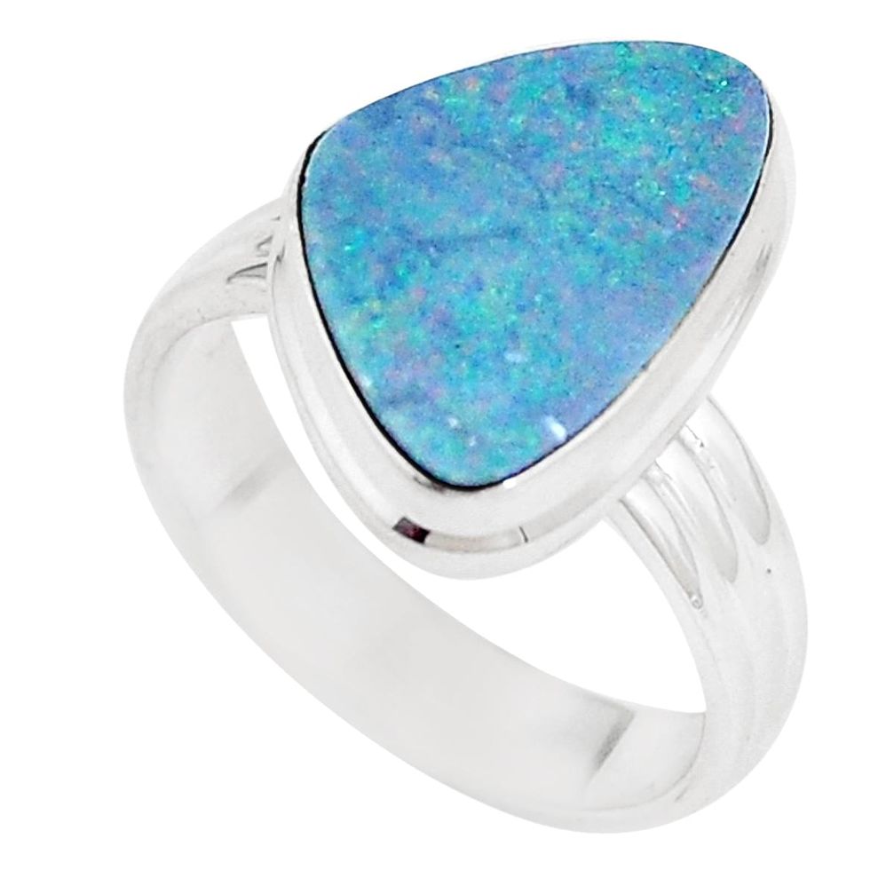 Natural blue doublet opal australian 925 silver solitaire ring size 6.5 p11297