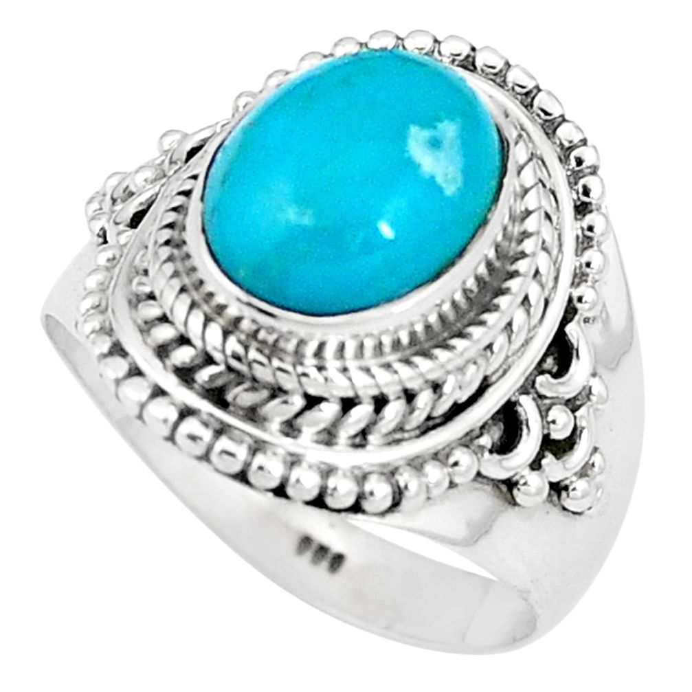 4.22cts natural green kingman turquoise 925 silver solitaire ring size 7 p11303