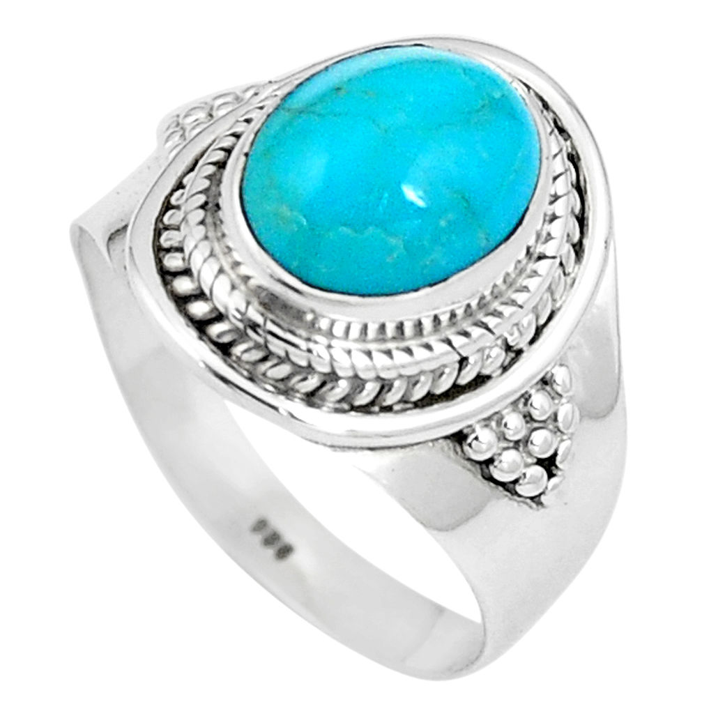 4.38cts natural green kingman turquoise 925 silver solitaire ring size 8 p11305