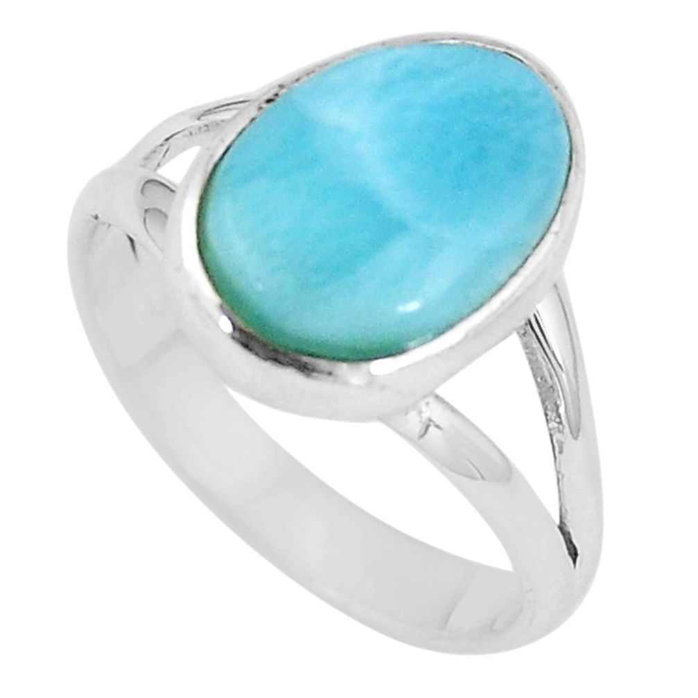 5.27cts natural blue larimar 925 sterling silver solitaire ring size 8 p11307