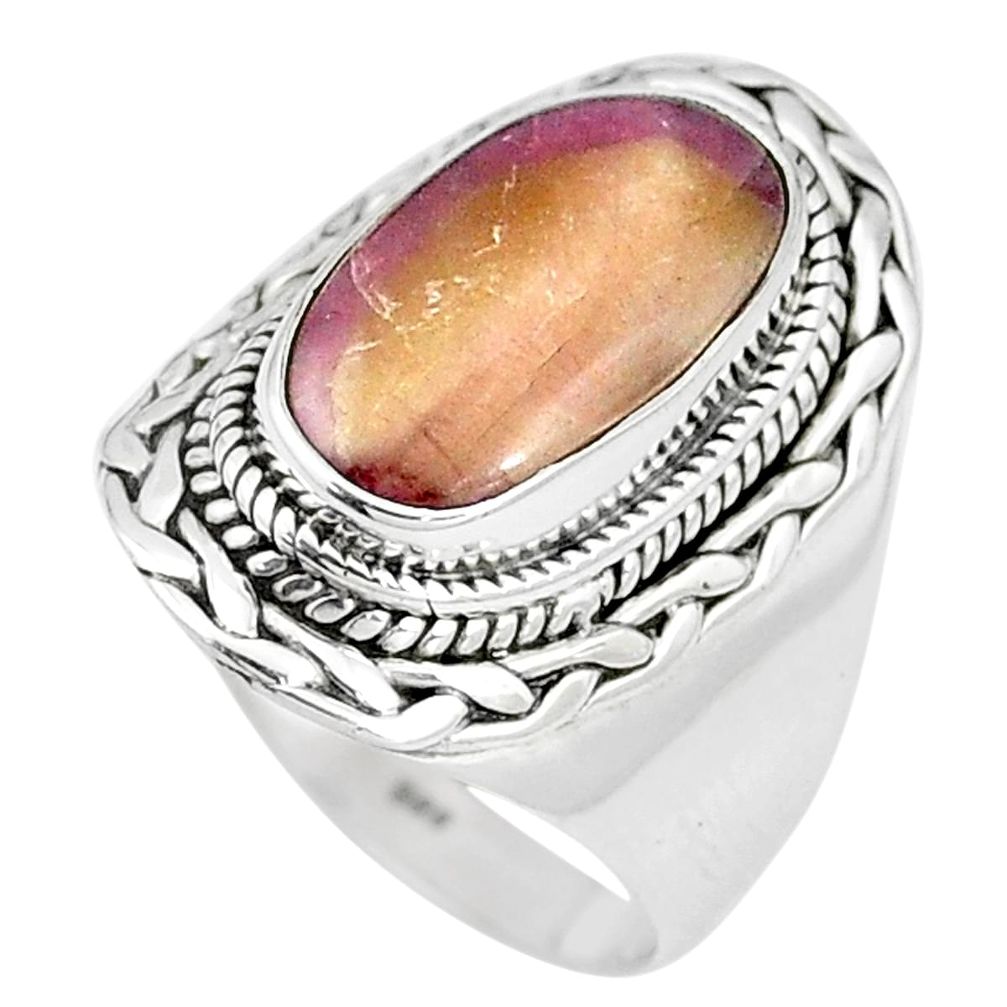 7.23cts natural pink bio tourmaline 925 silver solitaire ring size 8 p11308