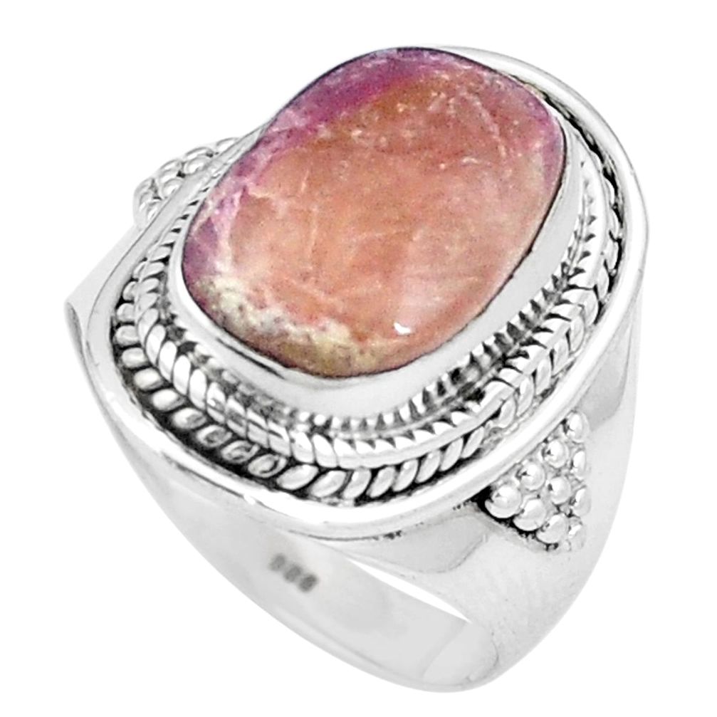 5.12cts natural pink bio tourmaline 925 silver solitaire ring size 6.5 p11309