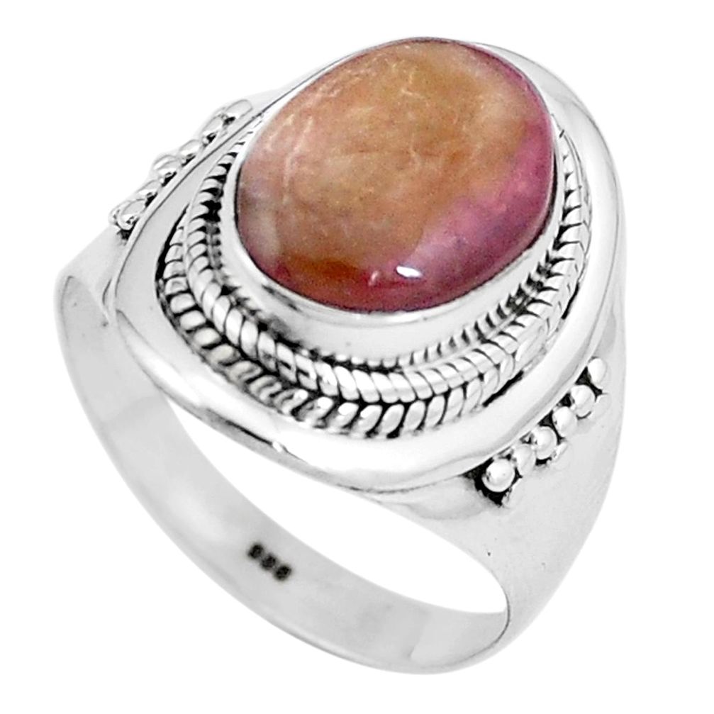 5.42cts natural pink bio tourmaline 925 silver solitaire ring size 8.5 p11311