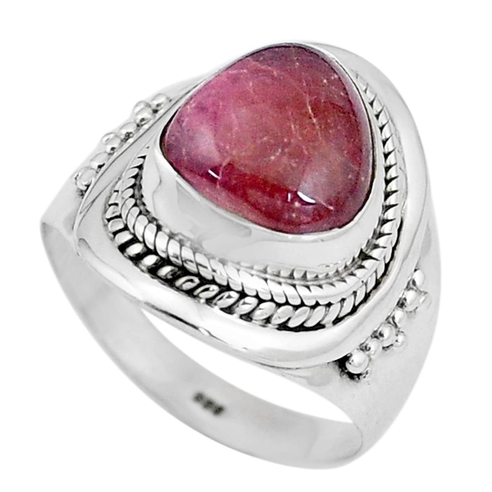5.63cts natural pink bio tourmaline 925 silver solitaire ring size 8.5 p11312