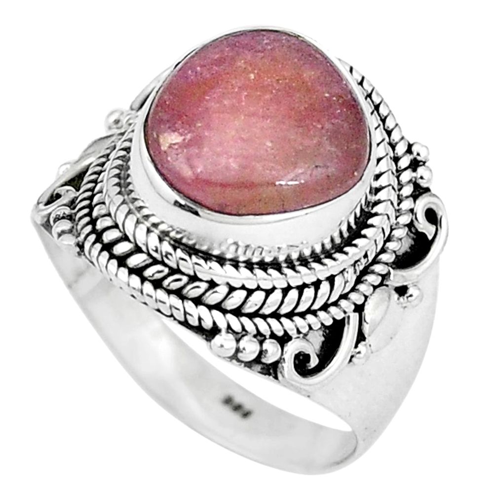 5.75cts natural pink bio tourmaline 925 silver solitaire ring size 7.5 p11315