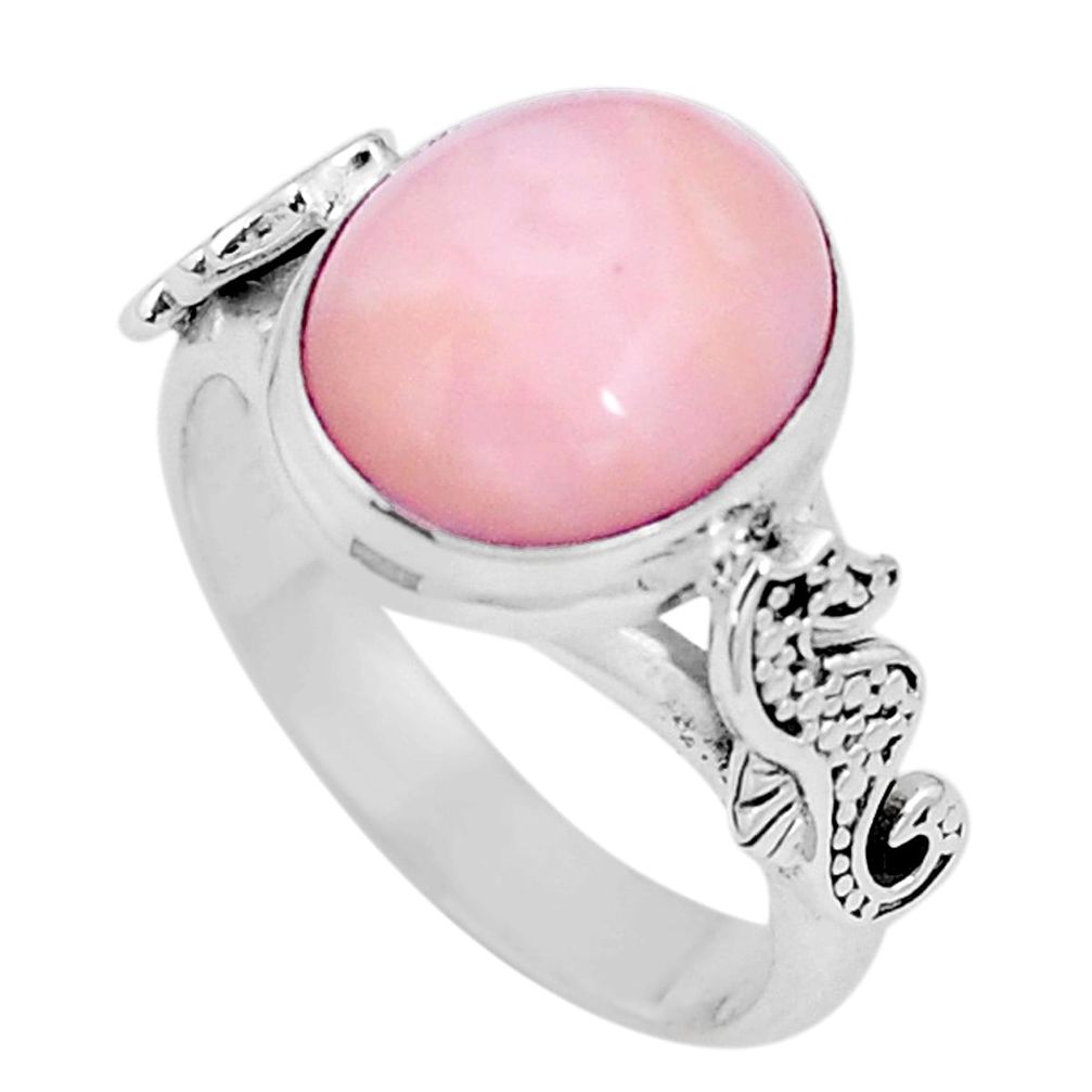 925 silver 5.53cts natural pink opal seahorse solitaire ring size 7.5 p11318