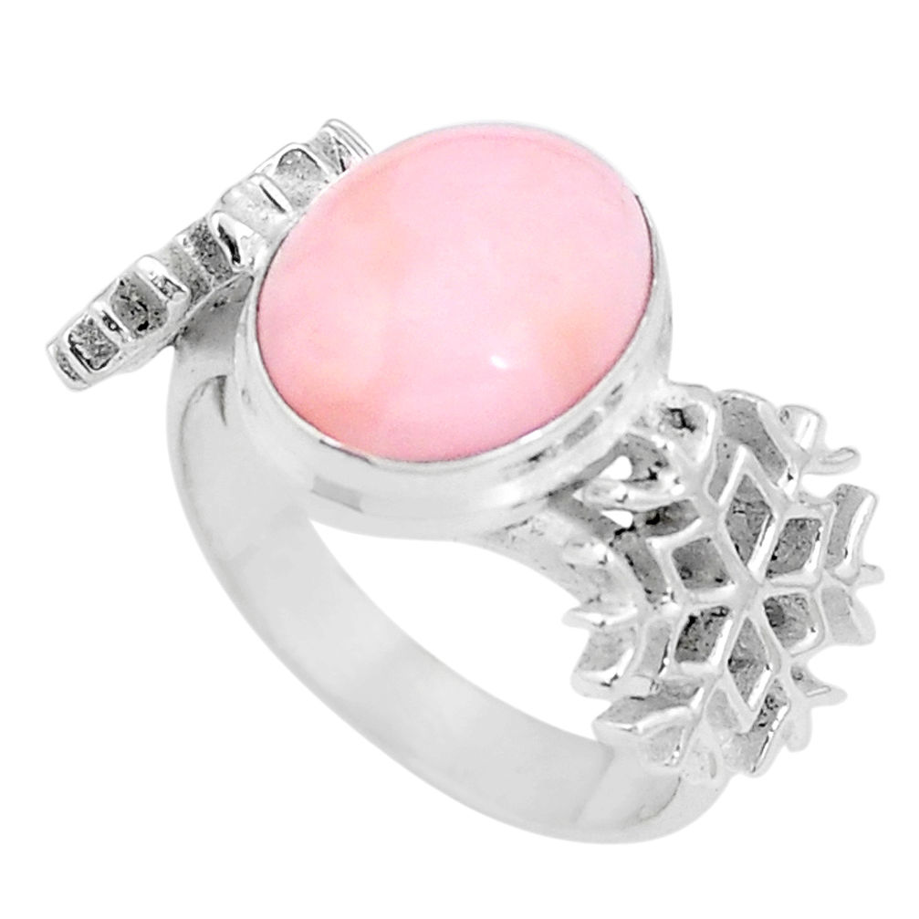 4.48cts natural pink opal 925 silver solitaire snowflake ring size 8 p11319